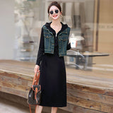 Woherb Vest With Black Hooded Dress Women's 2024 Summer New Casual Foreign Fashion Dress Two Sets-Outfit