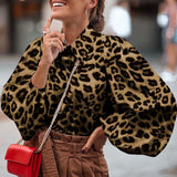 Women's Blouses Fashion Autumn Party Polka Dot Long Lantern Sleeve Lapel Shirt Celmia Elegant Tops Office Loose