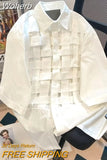 Women Solid Hollow Out Shirts Lapel Long Sleeve Loose Waist Fashion Patchwork Blouse Female Chic Casual Poly Shirt 2023-Outfit