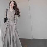 Women Ankle-length Tunic Bandage Solid Elegant Street BF Style Feminino Hipster Hot Sale Ulzzang Vacation V-neck Simple-Outfit