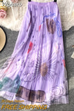 Fairy Floral High-waisted A-line Mesh Skirt Spring Summer Casual Black Midi Long Skirts Women Sweet Tulle Skirt QT703-Outfit