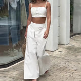 Woherb 2024 Summer New Solid Color Short Crop Sling To High Waist Skirt Suit Female-Outfit