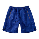 West Hip Hop Silk Cashew Jacquard Embroidery Casual Shorts Mens Zipper Pockers Drawstring Oversize Cargo