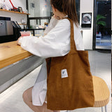 2022 Women's Shopper Shopping Bag Canvas Shoulder Bag Female Hand Bags Corduroy Environmental Storage Reusable Foldable Tote