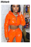 Winter Casual PU Leather Long Sleeve With Hood Short Jacket 601-0-Outfit