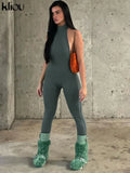 Kliou Solid Halter Jumpsuit Women Sexy Mock Neck Sleeveless Backless Body-Shaping One Piece Jurk High Street Female