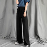 Pants Women Summer Solid Black Wide Leg Loose Drawstring Ulzzang Skin-friendly Simple Thin Breathable Comfortable