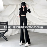Woherb Suit Bell Bottom Pants Children 2024 Autumn New High Waist Show Thin Feeling Pants Slit Casual Micro Pants-Outfit