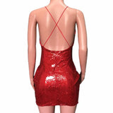Sequin Glitter Sling Bodycon Dress Sexy Summer Party Club Short Vestidos Lady Fashion Solid V-neck Backless Wrap