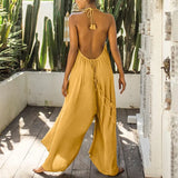 jumpsuits women pants Summer Solid V Neck Sexy Sleeveless Backless Romper Ladies Fashion Bandage Wide Leg