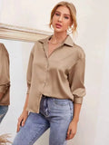Women's Wear 2024 Spring And Summer New Satin Comfortable Casual Long-Sleeved Shirt Women's Spot-Outfit