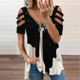 Blouses Shirts Pullover Blusa Hollow-Out Women Elegant Summer Fashion Tops Loose V_Neck 2021 Tee