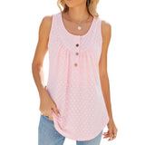 2024 New Round Collar Sleeveless Button Solid Color Casual Women's Top-Outfit
