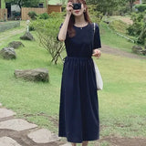 Cotton Linen Dress Summer Slim Waist A Line Temperament Lady Retro Vintage Cute Korean Chic Women Dresses