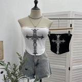 Cross Print Chest Vest Sling Female With Chest Cushions Anti-Slip Strip Short Babes Top