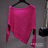 Women's Irregular Solid Blouse Pullovers Spring Sequined Shirts Sweater Fashion Vintage Sexy Knit Tops Female QT1403-Outfit