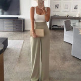 New Fashion Long Legs Wide-Leg Pants Jumpsuit Women Sexy Off Shoulder Solid Color Playsuits Elegant Office Lady