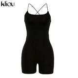 kliou black Skinny Spaghetti Strap sleeveless Street woman Rompers classic bar club Bodycon jumpsuits body femme