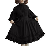 Style Women's Dresses Ruffles Long Sleeve Loose Peter Pan Collar Elegant Dresses Lace Lantern Sleeve Cute Ball Gown