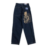 high street hip hop flocking letters BF design sense niche jeans womens American personality street high waist jeans