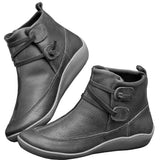 Winter Women Ankle Boots Retro Punk PU Leather Plush Snow Boots Casual Strap Slip-On Waterproof Flat Shoes Short