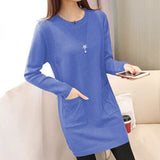 Sping Winter Women Black Sweaters Casual Solid O-Neck Long Sleeve Knit Sweaters Loose Pockets Mid Length Pullover Female