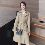 Women Trench Coat Double-Breasted Long Windbreaker Office Lady Duster Coat with Belt Spring Autumn Outerwear Female