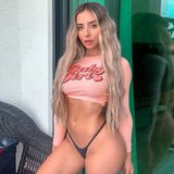 women long sleeve t shirt crop top letter print o neck casual sexy streetwear slim pink tops 2020 fashion T-shirt