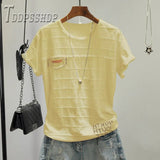 Cotton 3D Stripe Women T Shirt 2019 Summer Soft Fabric Alphabet Female Tee