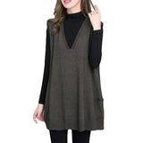Woherb Autumn Long Loose Wear V-Neck Knit Thin Vest Vest New Large Size Set Vest Female-Outfit