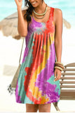 New Fashion O Neck Women's Mini Dress 2021 Casual Loose Tie Dye Print Sleeveless Folds Ladies Vest Beach Dress Plus