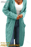 Women Sweater Mid-Length Women'S Overcoat Cardigan Solid Color Hooded Twisted Knitted Open Loose Sweaters-Outfit