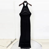 Fashion Heavy Industry Three-Dimensional Nails Studded Elastic Hanging Neck Long Dress Dress