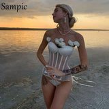 Sexy Mesh Corset White Tube Top Women 2020 Slim Backless Off Shoulder Crop Tops Underbust Bustiers Black Tank