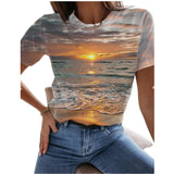 New Summer Tops 6XL Women's 3D Ocean Scenery Streetwear Casual Short Long Sleeve O-Neck Large Size Top