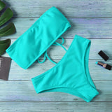 Solid Color Bikini Set 2021 Summer Sexy Strapless Lace Up Two Peice Swimsuit Female High Waist Padded Bathing Suit