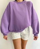 New Round Collar Splicing Long Sleeve Solid Color Basic Velvet