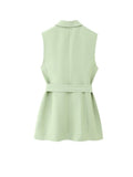 2023 Women Summer Vests Coats Casual Solid Sashes Bow Tie Female Elegant Street Party Waistcoat Vest Outerwear Clothing-Outfit