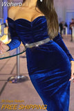 Women High Waist Slim Sexy Velvet Off Shoulder Bodycon Dress Evening Party Mini Dress Solid Color-Outfit