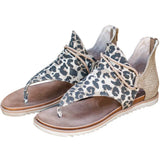 Women Flats Sandals Fashion Strap Leopard PU Leather Bohemia Shoes Casual Open Toe Roman Gladiator Flip Flops