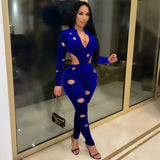 Hole Velvet Jumpsuit Fall Winter Xmas Clothes for Women Elegant Cut Out Zipper Long Sleeve Pants Playsuit Romper Overalls-Outfit