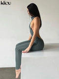 Kliou Solid Halter Jumpsuit Women Sexy Mock Neck Sleeveless Backless Body-Shaping One Piece Jurk High Street Female