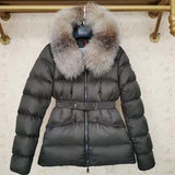 Puffer Jacket 2021 Winter Women Natural Fox Fur Collar Slim Belt White Duck Down Jacket Feather Coat Mujer