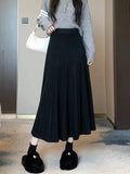 Woherb And Winter Loose Cover Meat Show Thin White Knit Skirt Female Pleated Skirt Lazy Casual Long Skirt Big Skirt-Outfit