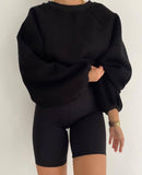 New Round Collar Splicing Long Sleeve Solid Color Basic Velvet