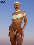 Kliou Mesh Patchwork Bodysuit Women Sexy See Through Halter Backless Panelled One Piece Female Elastic Summer Swimsuit