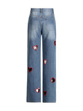 Personality 2025 Autumn New Fashion Niche Design Hollow Love Straight Jeans Female