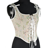 French Small Broken Flower Strap Fish Bone Corset Short Vest Bustier Crop Early Spring