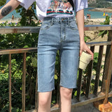 2024 Women's Denim Shorts Summer Bodycon Biker High Waisted Short Pants Woman Streetwear Knee Length Jean Shorts Female-Outfit