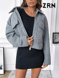 Jacket for Women, Patch Pockets with Flaps, Long Sleeve, Front Zipper, Female Outerwear, Chic Tops, Fashion-Outfit